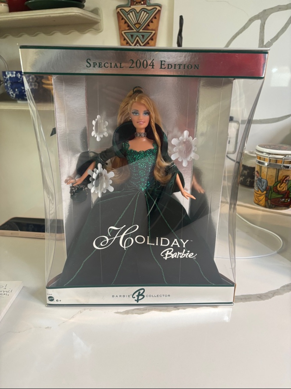 2004 Barbie Holiday Doll in Emerald Green and Black Gown-NWT